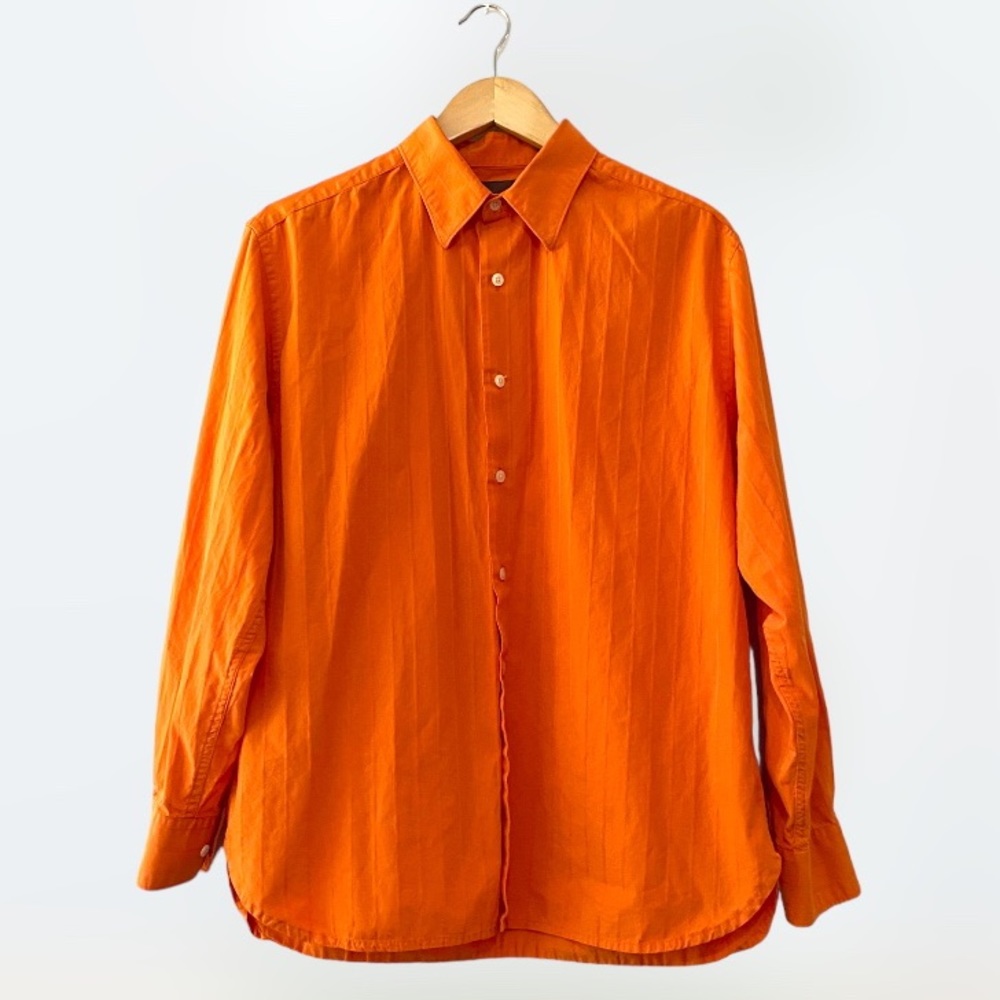 Perry Ellis size L Heavyweight Orange Striped Business Casual Button Front Shirt